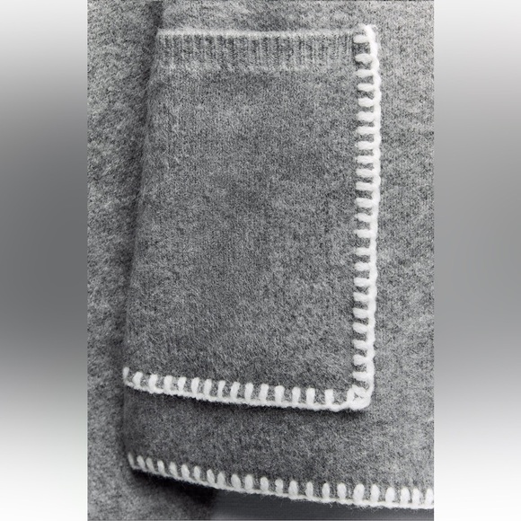 New ZARA Contrast Topstitching Crop Knit Sweater - Picture 8 of 8